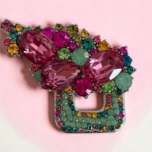 Multicolor Crystal Statement Brooch - Pink Accent